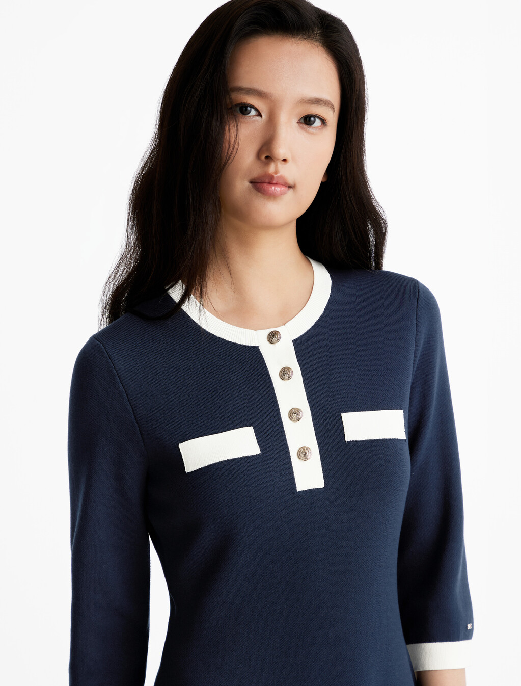 Henley Fit & Flare Dress, Dark Night Navy, hi-res