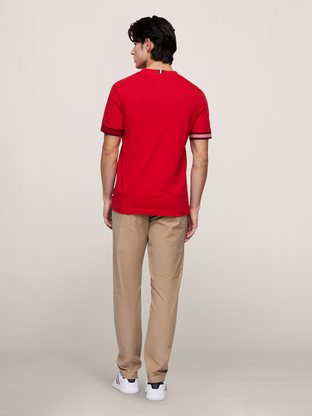 條紋袖口 T 恤, Primary Red, hi-res