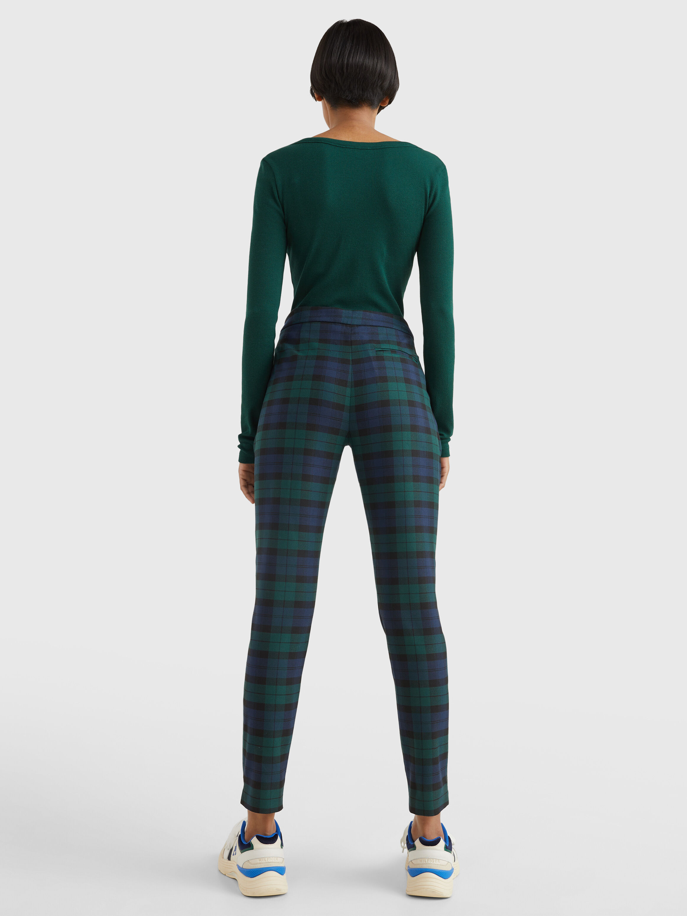 Limehaus | Navy & Green Tartan Skinny Fit Trousers | Suit Direct