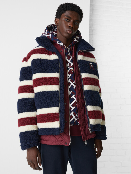 Stripe Teddy Down-Filled Oversized Jacket