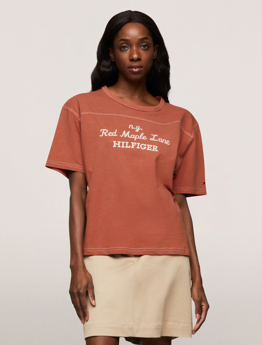 Top Stitch Logo Crewneck T-Shirt, Terra Red, hi-res