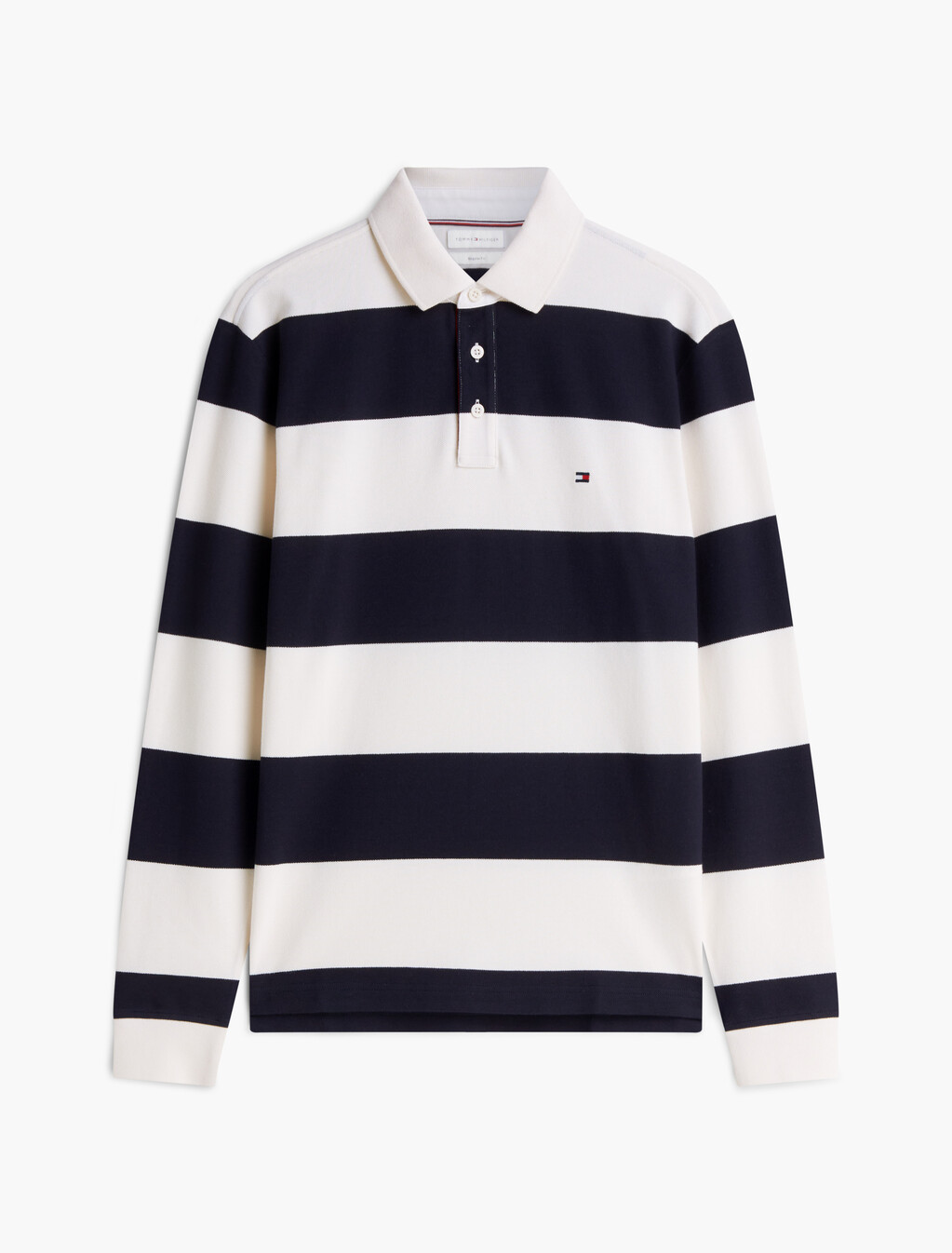 Rugby Stripe Long Sleeve Polo Shirt, Ivory Petal / Navy Blue, hi-res