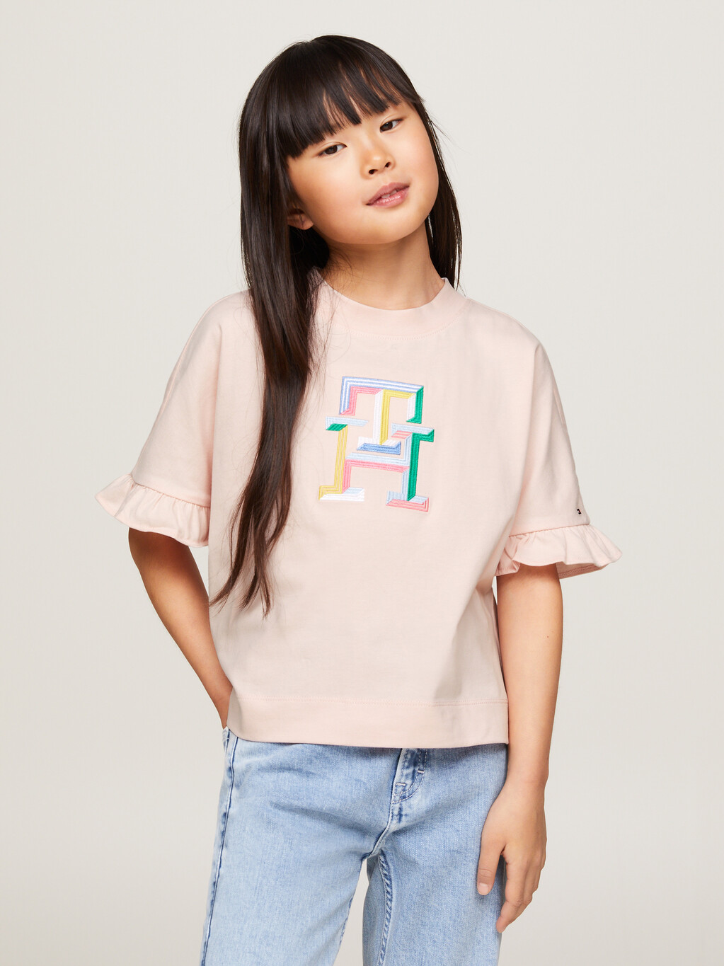 TH Monogram Embroidery Ruffle Sleeve T-Shirt, Whimsy Pink, hi-res