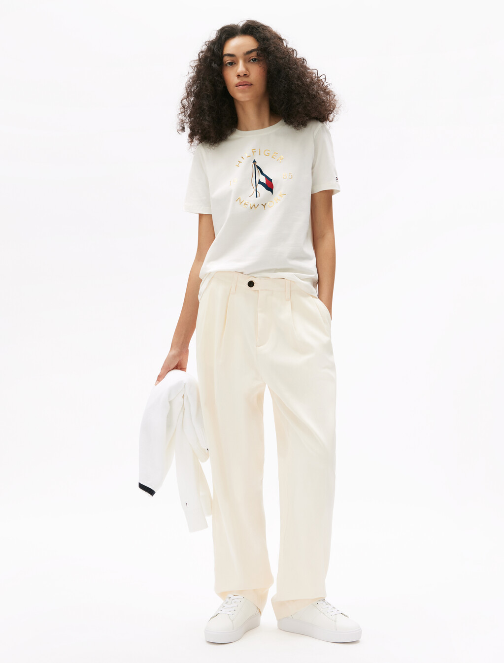 Motion Flag Print T-Shirt, Ecru, hi-res