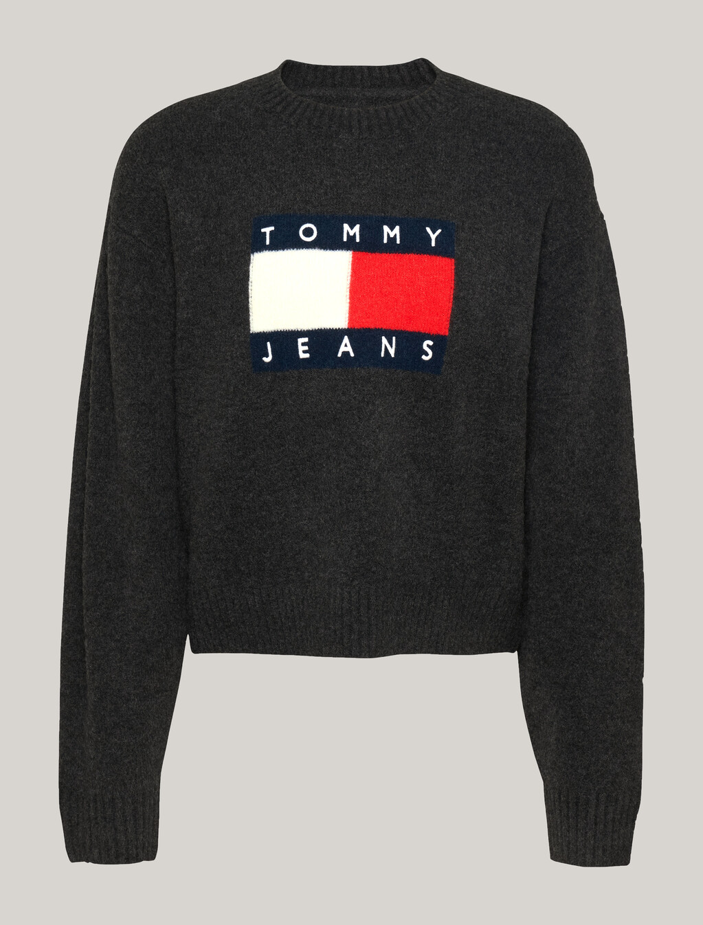 Mélange Relaxed Jumper with Wool, Black Melange, hi-res