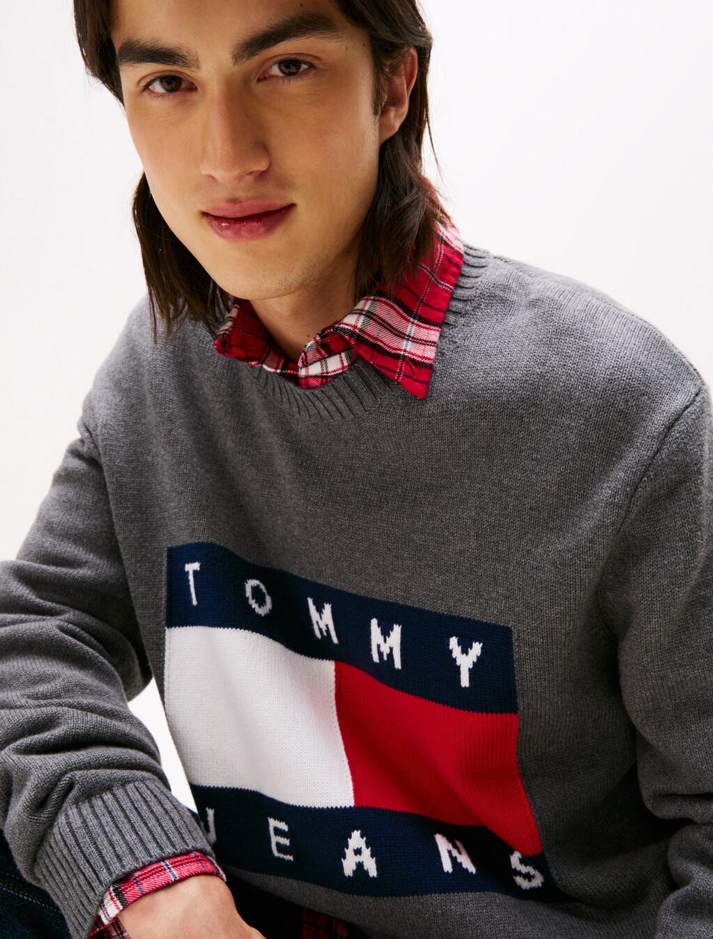 Intarsia Flag Badge Mélange Jumper, Black Htr, hi-res