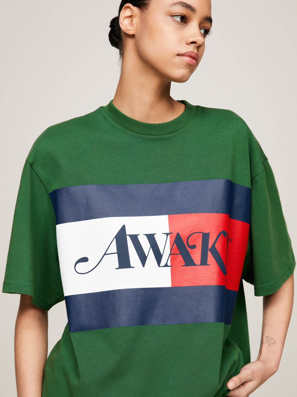 Tommy X Awake Ny 後背標語寬鬆 T 恤, Aviator Green, hi-res