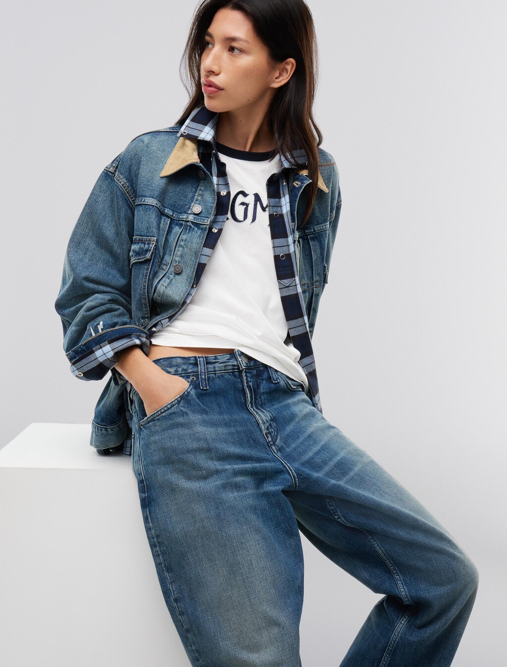 寬版牛仔褲, Mid Wash Denim, hi-res