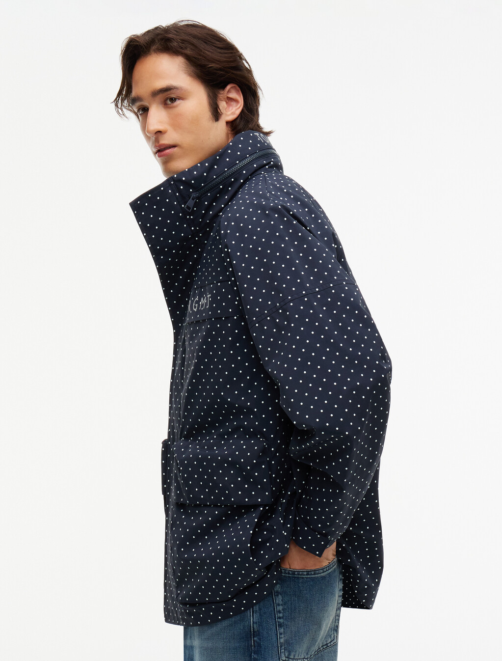 Polka Dot Field Jacket, Navy Blue Polka Dot, hi-res