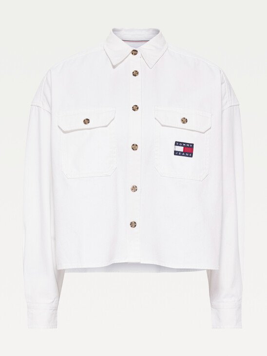 TOMMY BADGE CROPPED UTILITY SHIRT