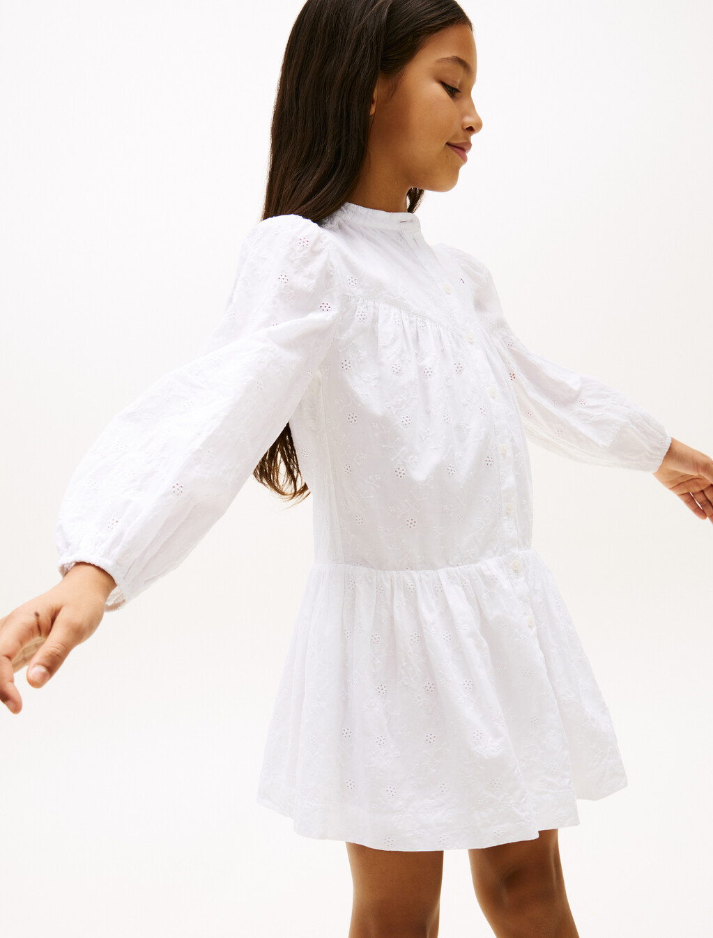 Broderie Anglaise Shirt Dress, White, hi-res