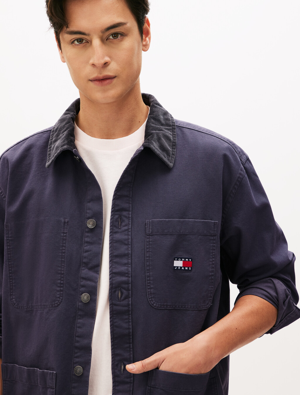 Canvas Corduroy Overshirt, Washed Black, hi-res