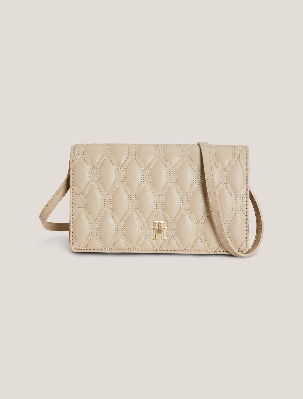 TH Monogram Diamond Quilted Crossover Bag, Beige, hi-res