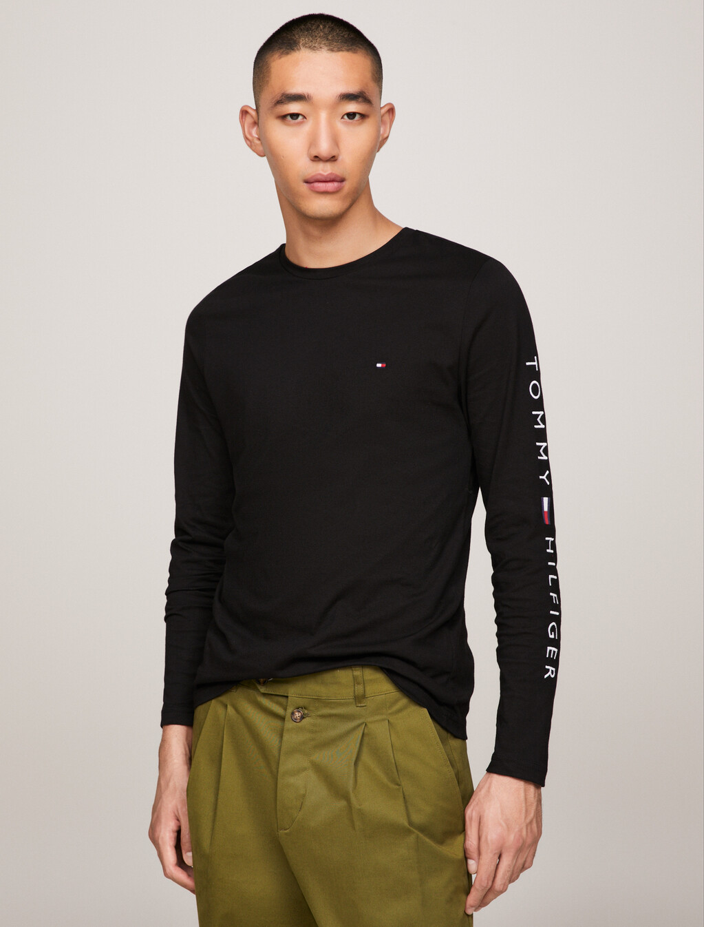 長袖棉 T 恤, Black, hi-res