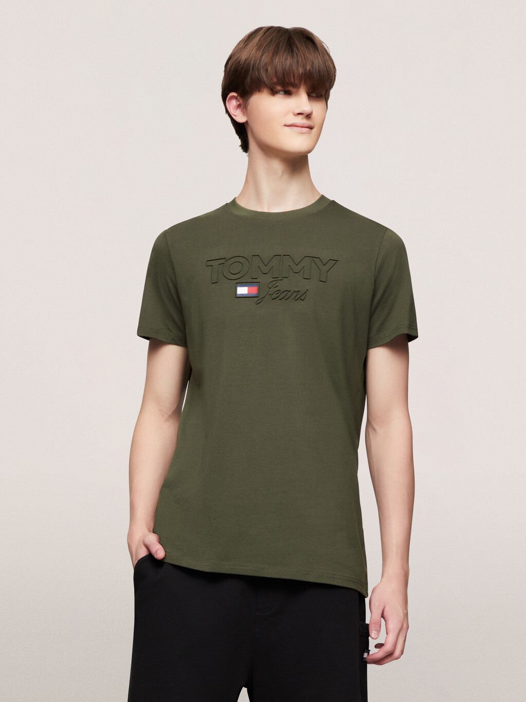 Debossed Tommy Logo T-Shirt, Fatigue Green, hi-res