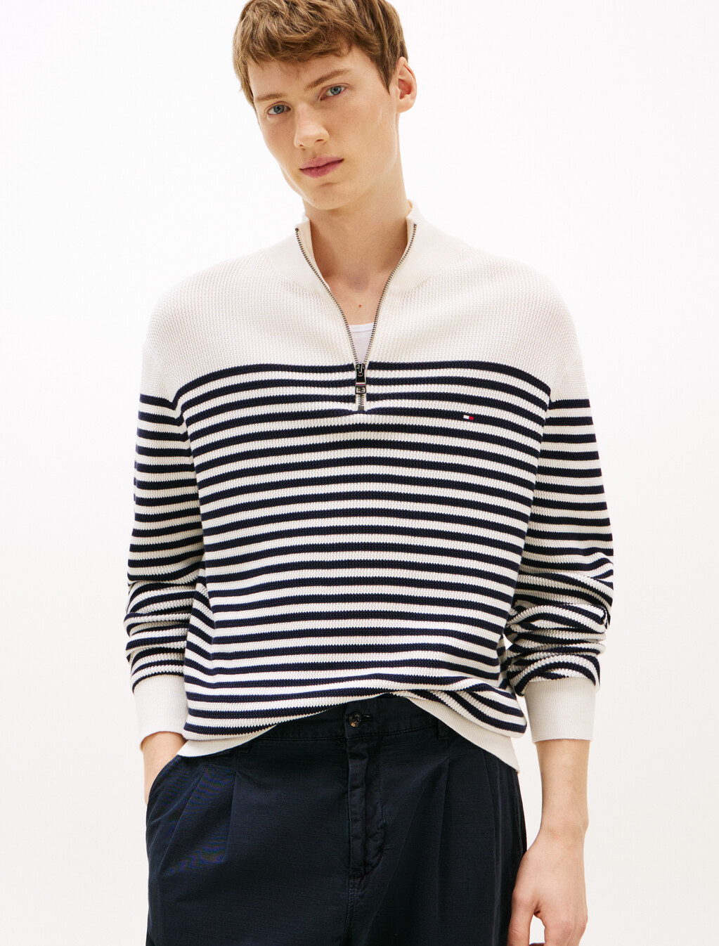 Textured Quarter-Zip Jumper, Ivory Petal / Desert Sky, hi-res