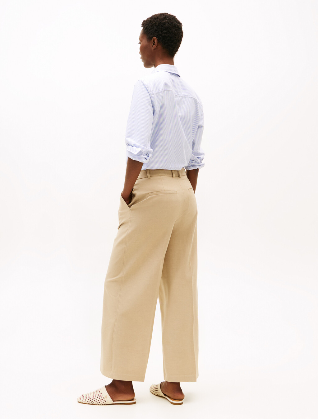 Anti-Wrinkle Wide Leg Cropped Trousers, Beige, hi-res
