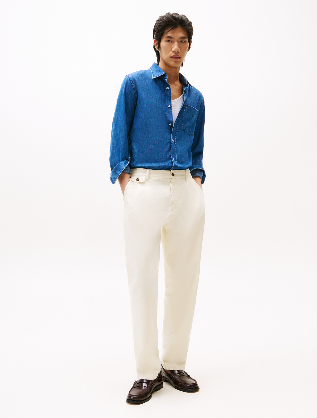 Regular Fit Lightweight Denim Shirt, Mid Blue Denim, hi-res