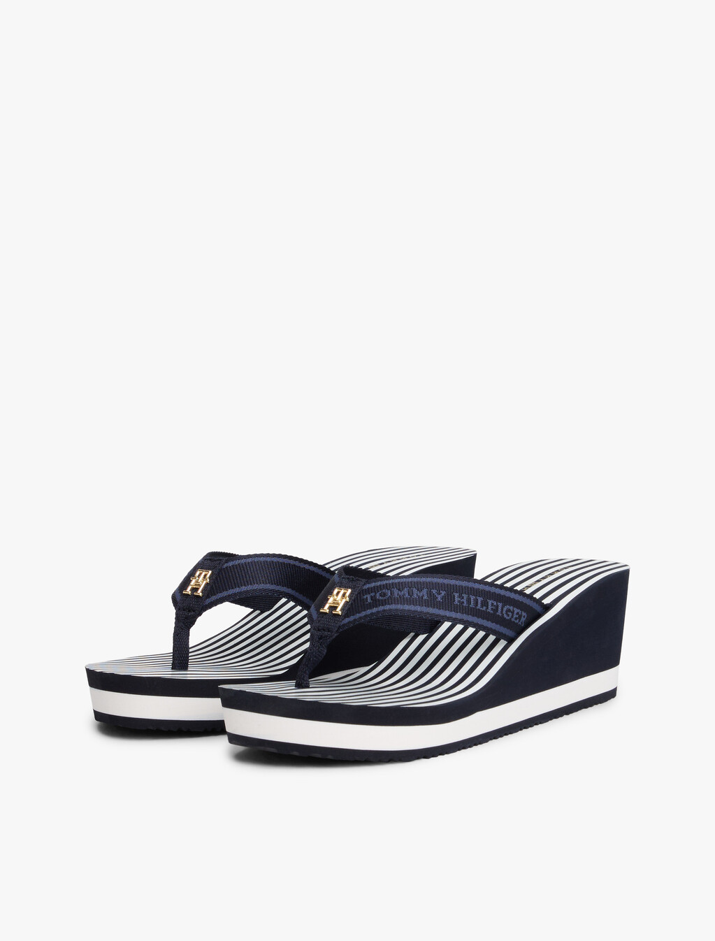 Stripe Logo Webbing Wedge Flip-Flops, Space Blue, hi-res