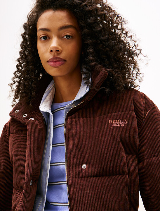Logo Embroidery Relaxed Corduroy Puffer Jacket
