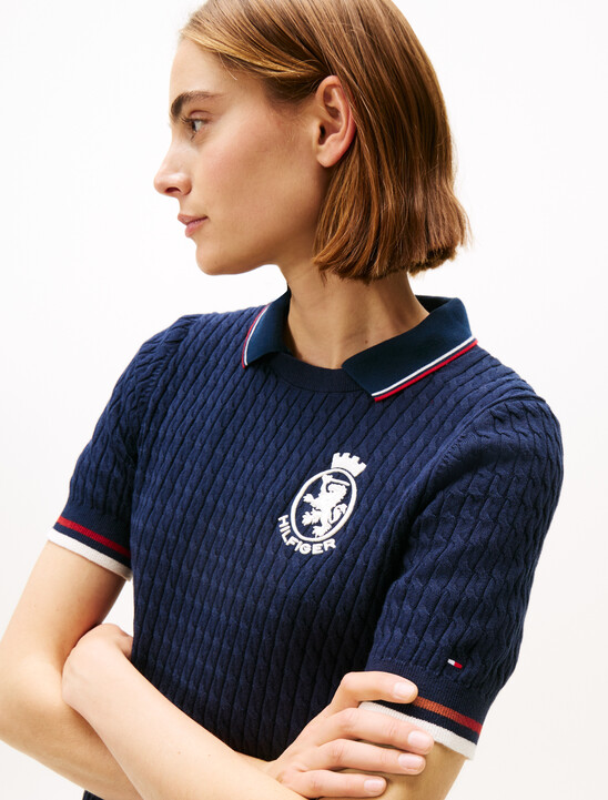 Tommy Crest Cable Knit Sweater