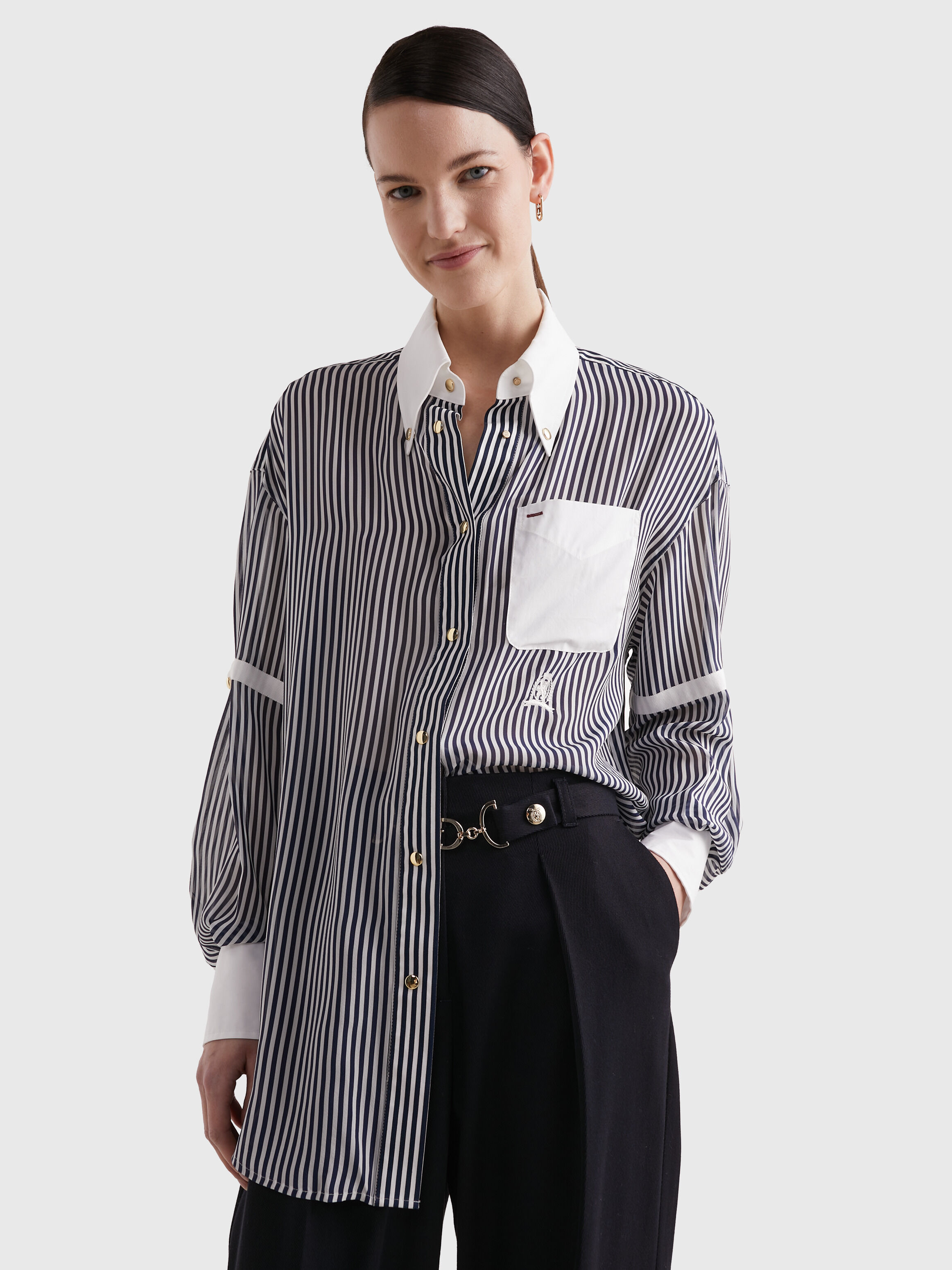 Crest Silk Ithaca Stripe Boyfriend Shirt blue Tommy Hilfiger