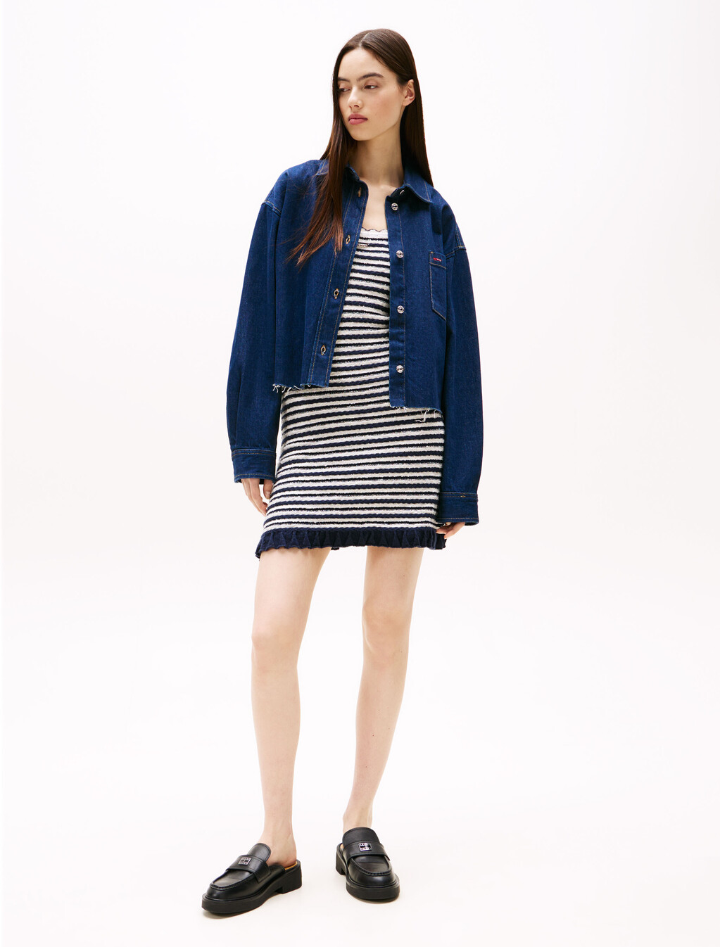 Cropped Denim Shirt Jacket, Denim Dark, hi-res