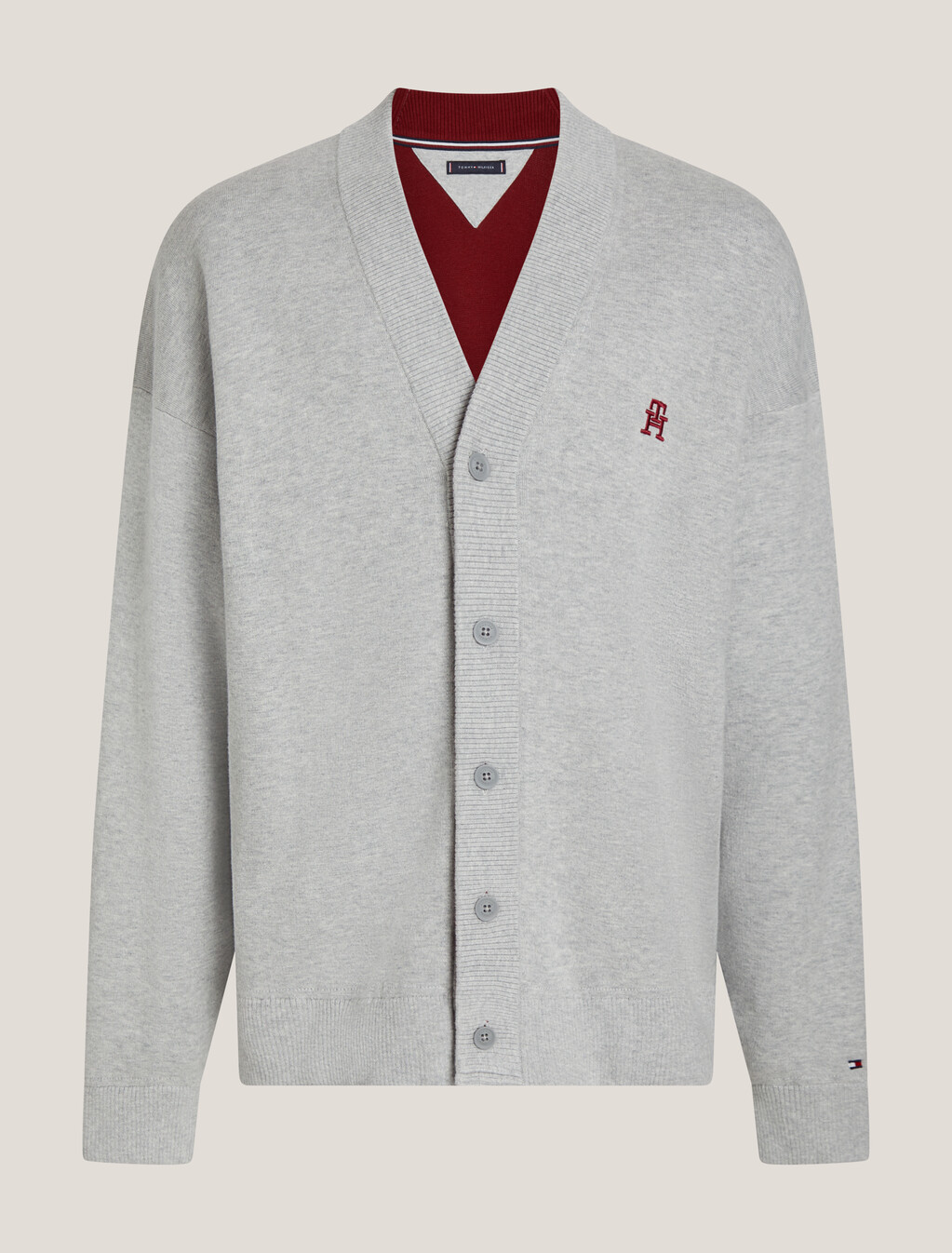 TH Monogram Interlock Cotton Cardigan, Light Grey Heather, hi-res