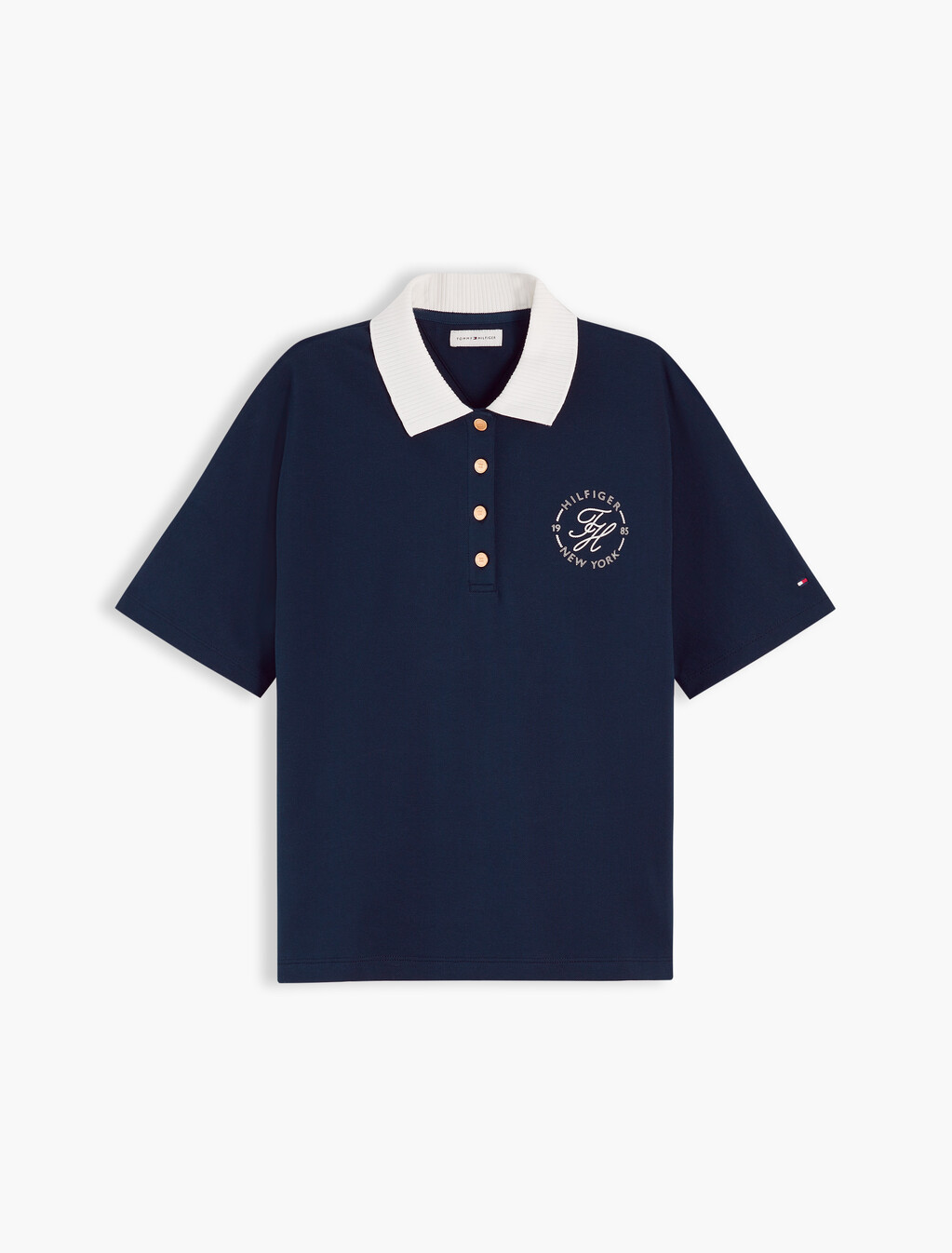 Regular Fit Gold-Tone Button Polo Shirt, Dark Night Navy, hi-res