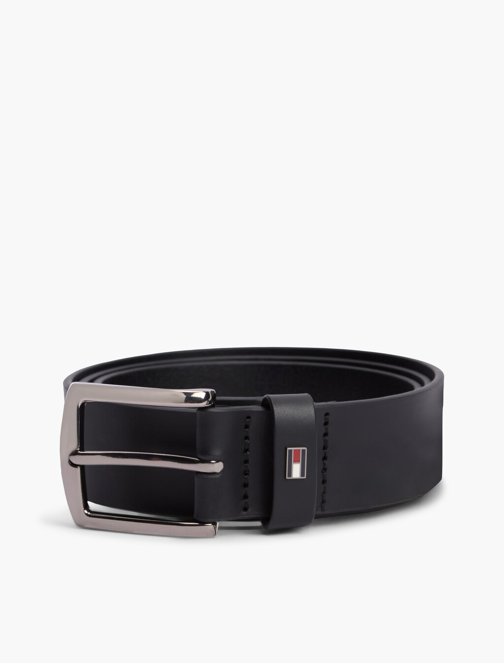 Leather Enamel Flag Rectangular Buckle Belt, Black, hi-res