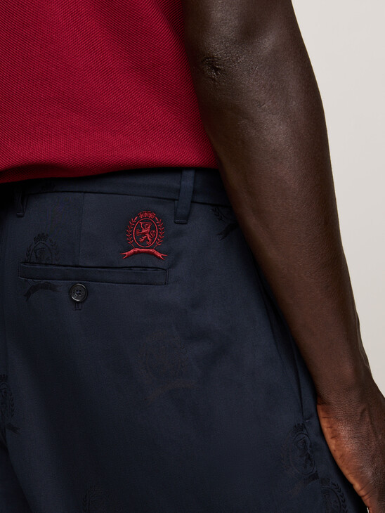 Crest Embroidery Wide Leg Chino Shorts