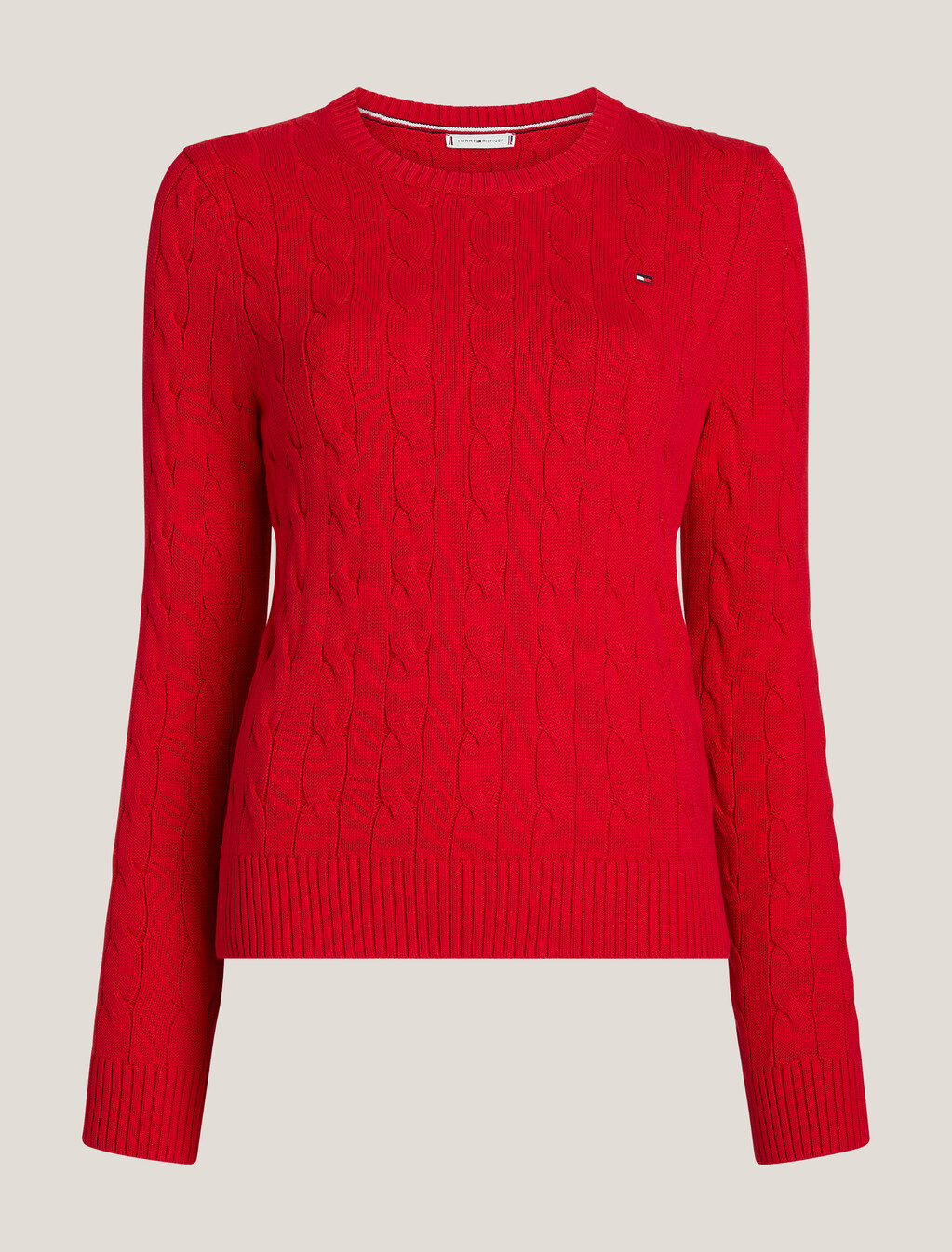 Cable Knit Pullover Sweater, Primary Red, hi-res