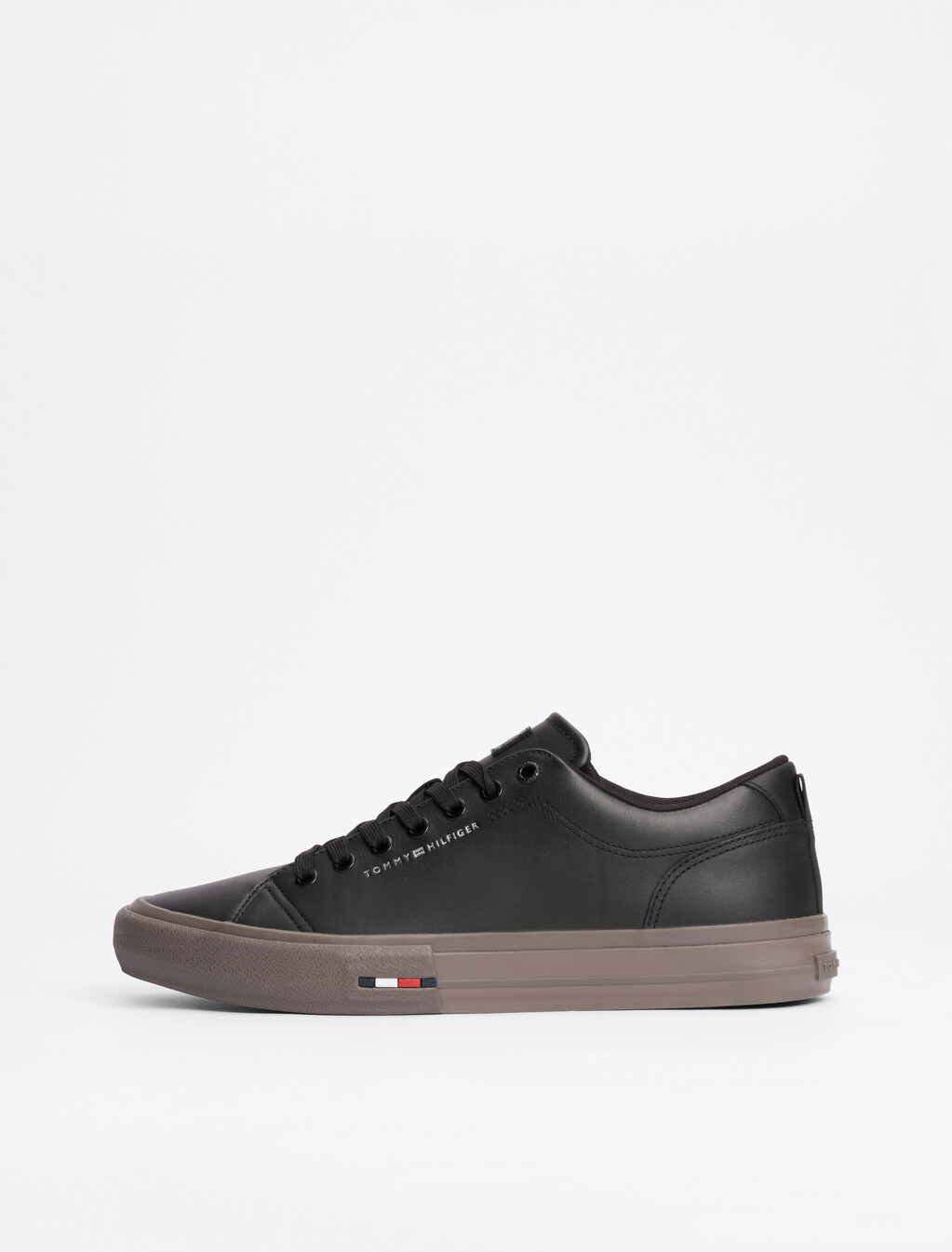 Leather Logo Lace-Up Trainers, Black, hi-res
