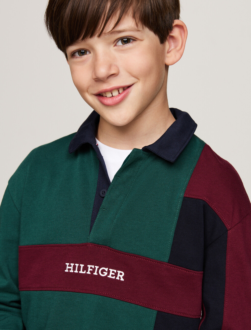 拼色長袖標準版型 Polo 衫, Ornamental Green / Rouge / Blue, hi-res
