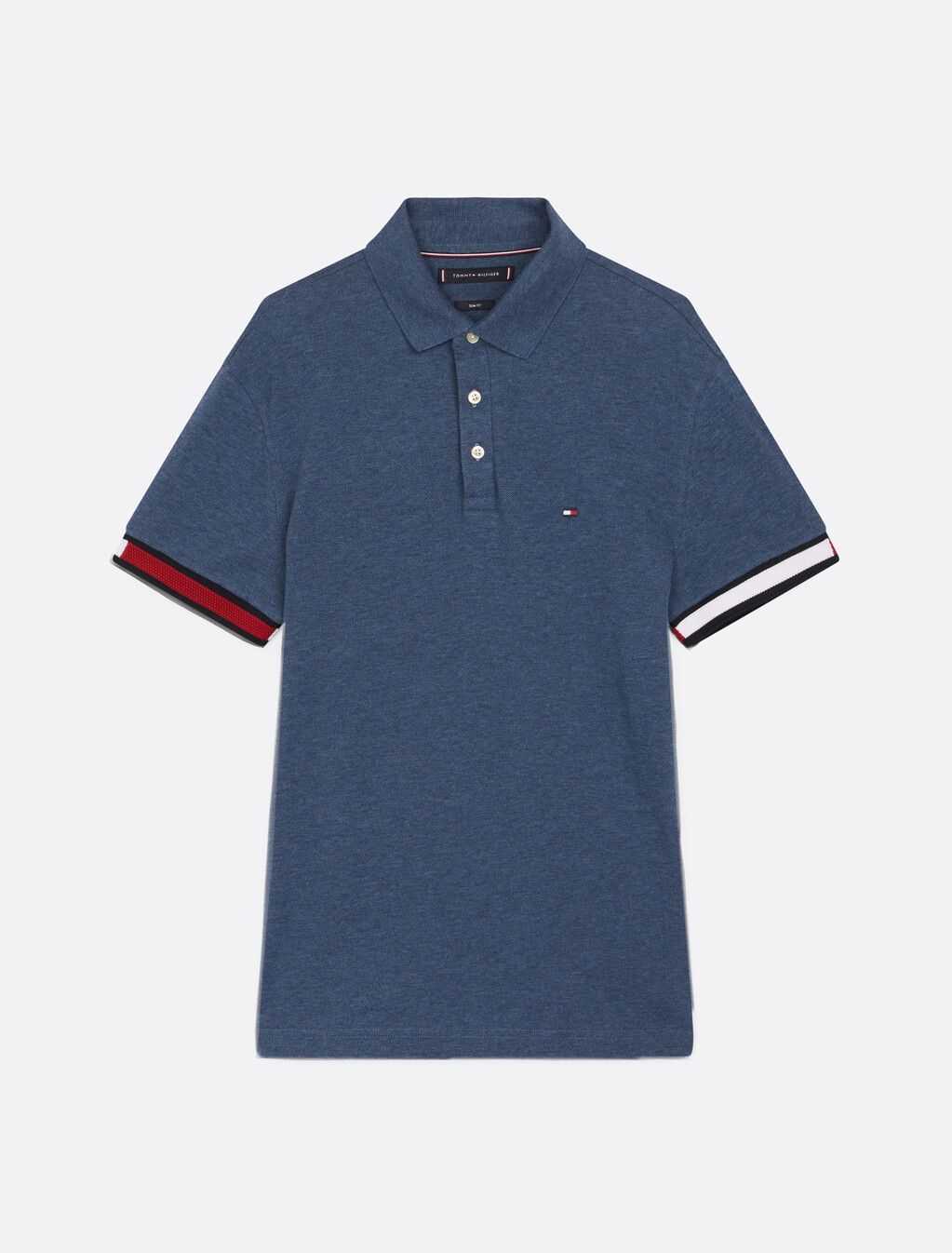 旗幟袖口修身 Polo 衫, Faded Indigo Heather, hi-res
