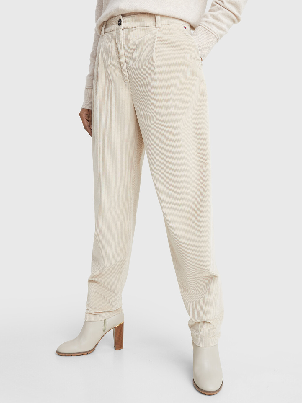 Tapered Corduroy Trousers, White Clay, hi-res