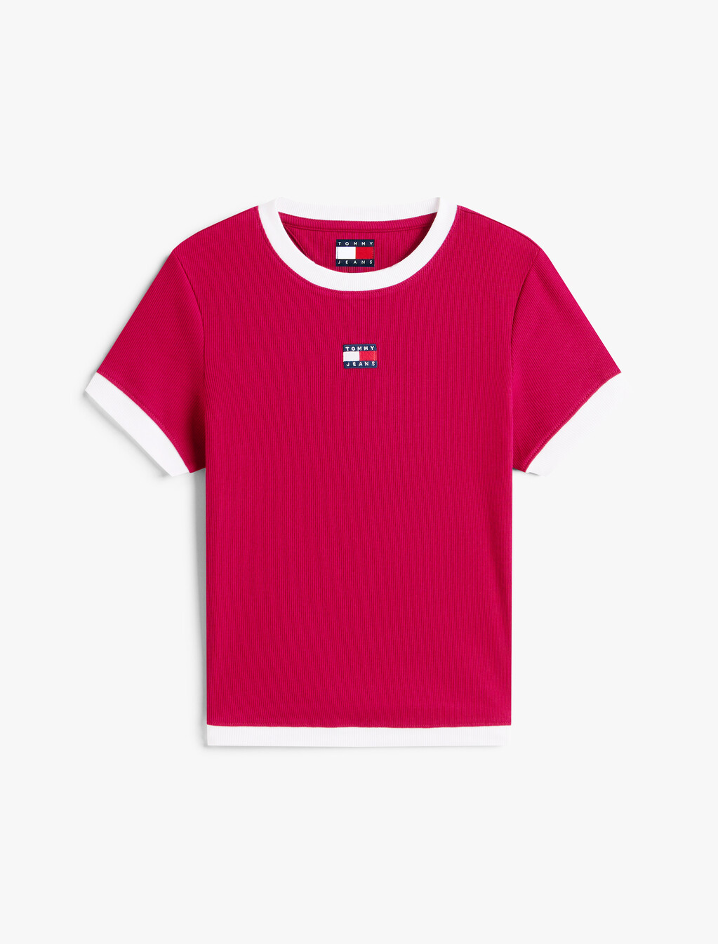 Tommy Badge Ribbed Slim T-Shirt, Lavish Cerise, hi-res