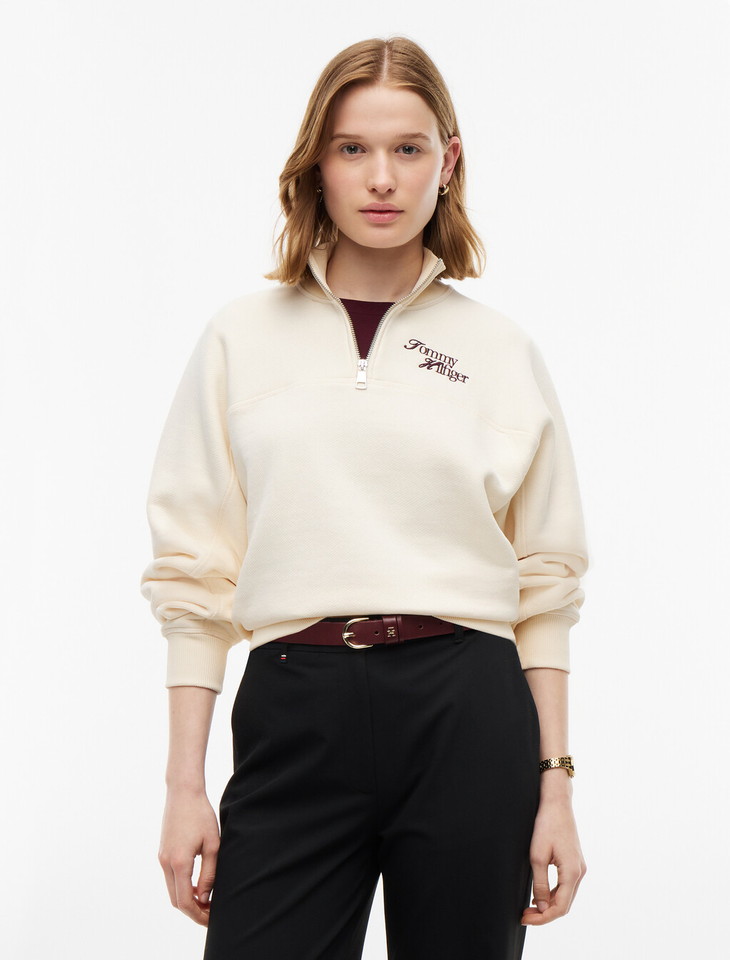 Logo Relaxed Terry Quarter-Zip Sweatshirt, Cream, hi-res