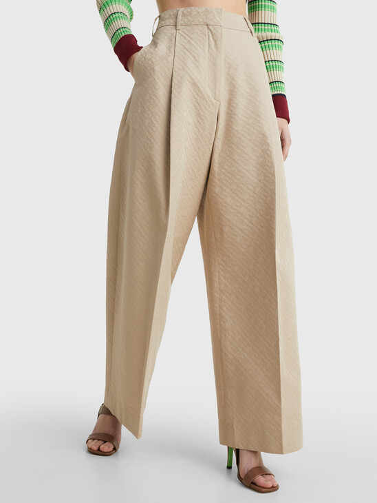 HIGH RISE MONOGRAM WIDE CHINO TROUSERS