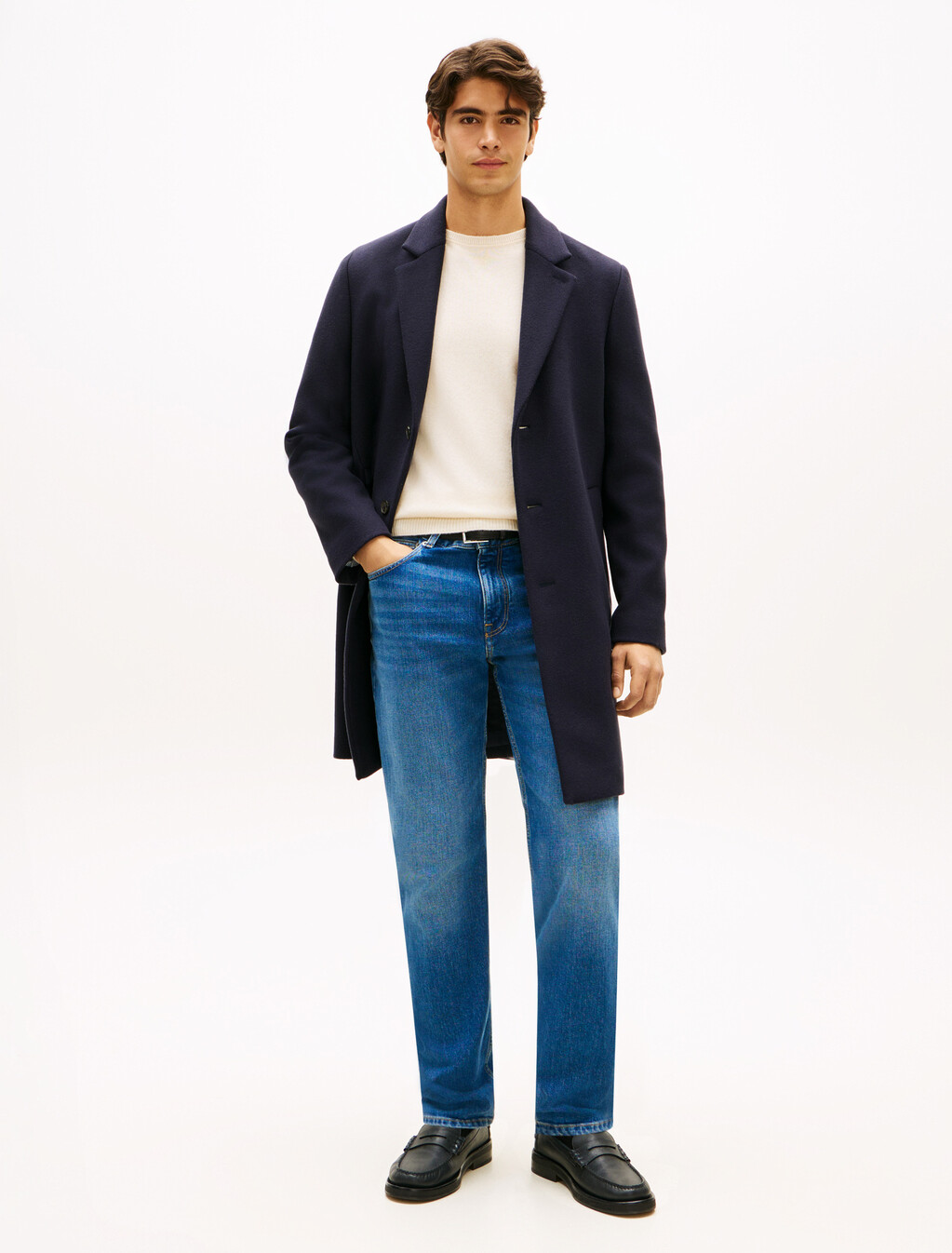 New York Label Wool Blend Coat, Navy Blue, hi-res