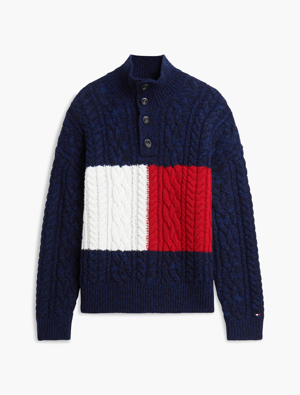 Wool Blend Button Mock Neck Jumper, Navy Blue, hi-res