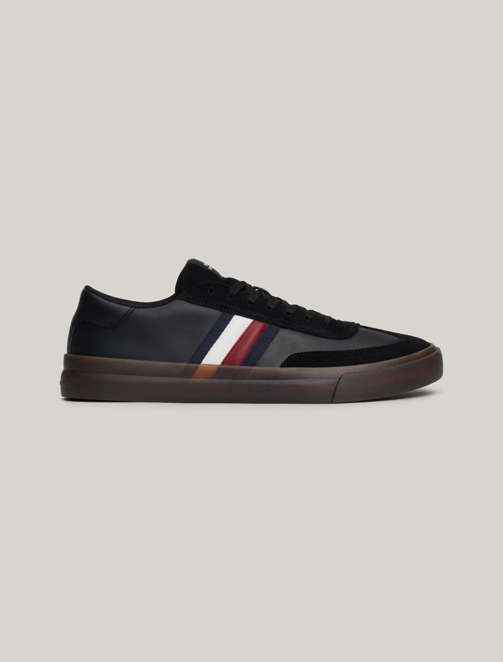 Leather Signature Tape Lace-Up Trainers, Black, hi-res