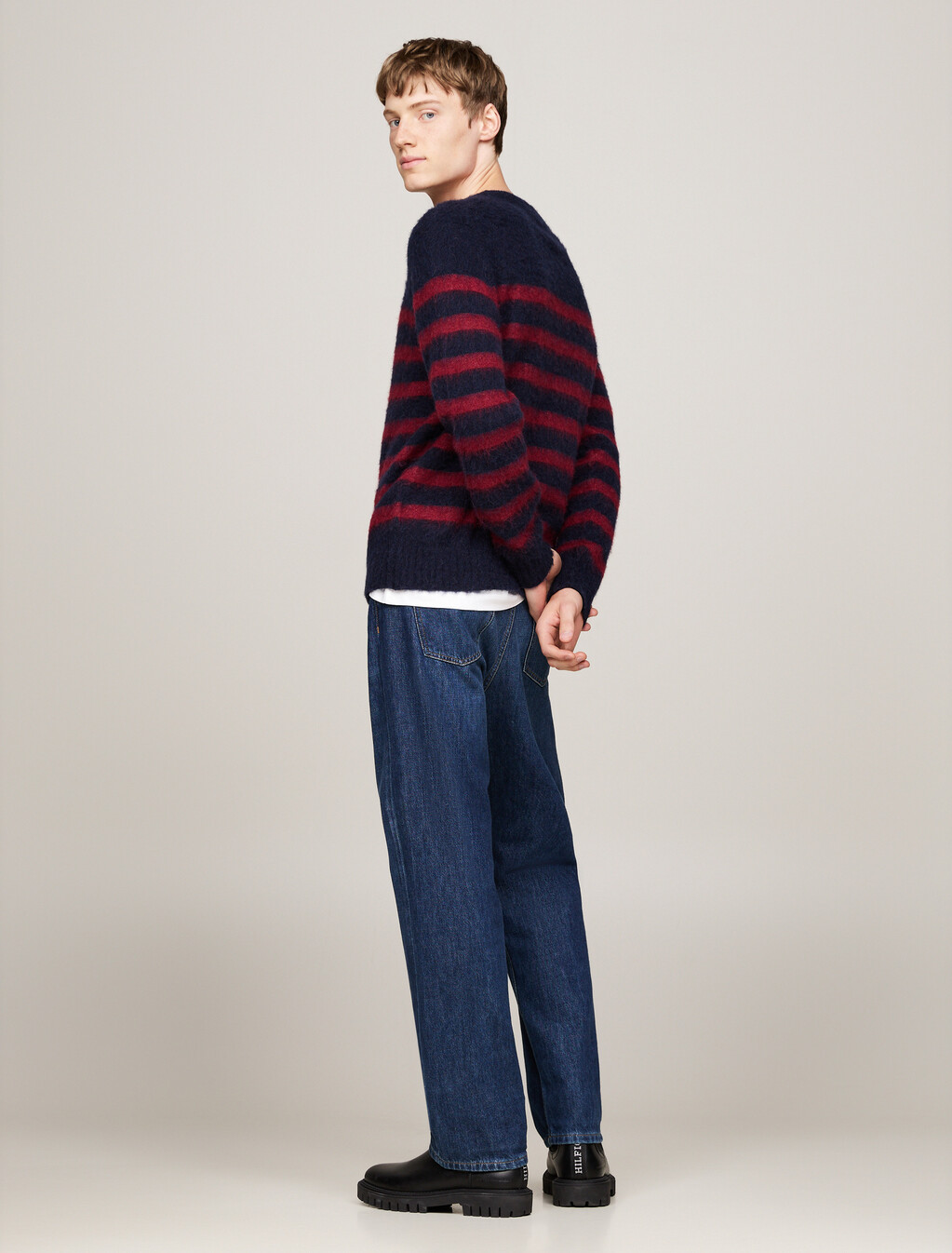 Stripe Relaxed Jumper with Alpaca, Desert Sky/ Rouge, hi-res