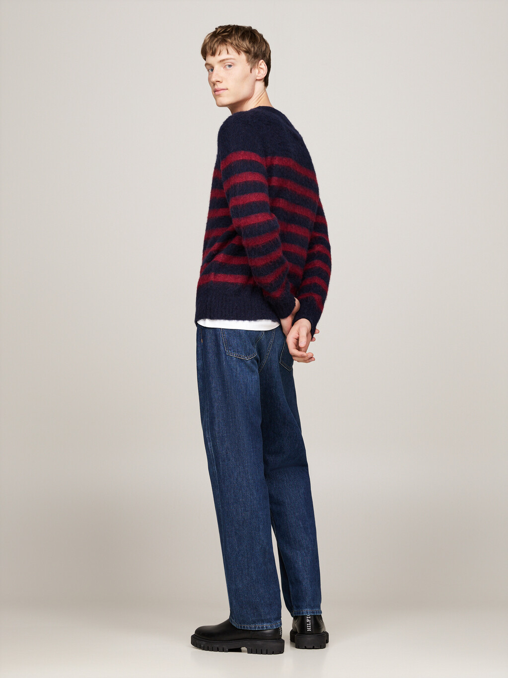 Stripe Relaxed Jumper with Alpaca, Desert Sky/ Rouge, hi-res