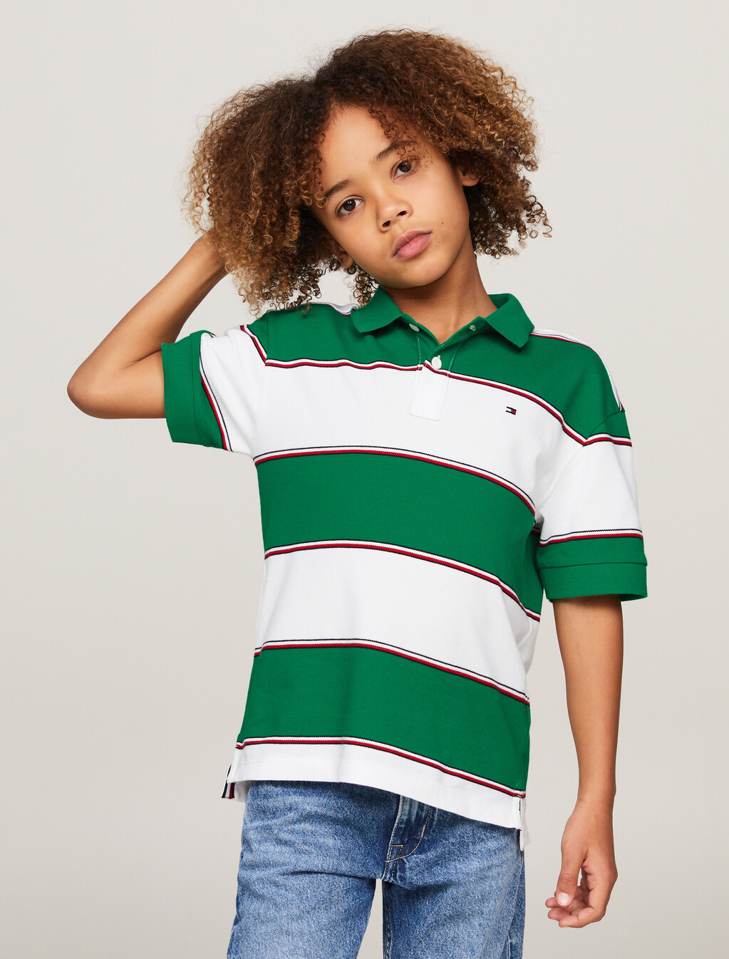 Global Stripe Rugby Polo, White/Green Stripe, hi-res