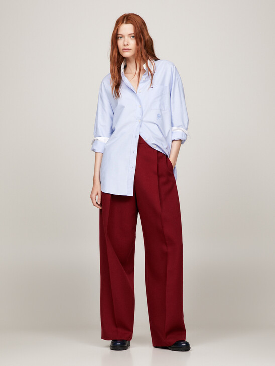 Textured Wool Chino Wide Leg Trousers