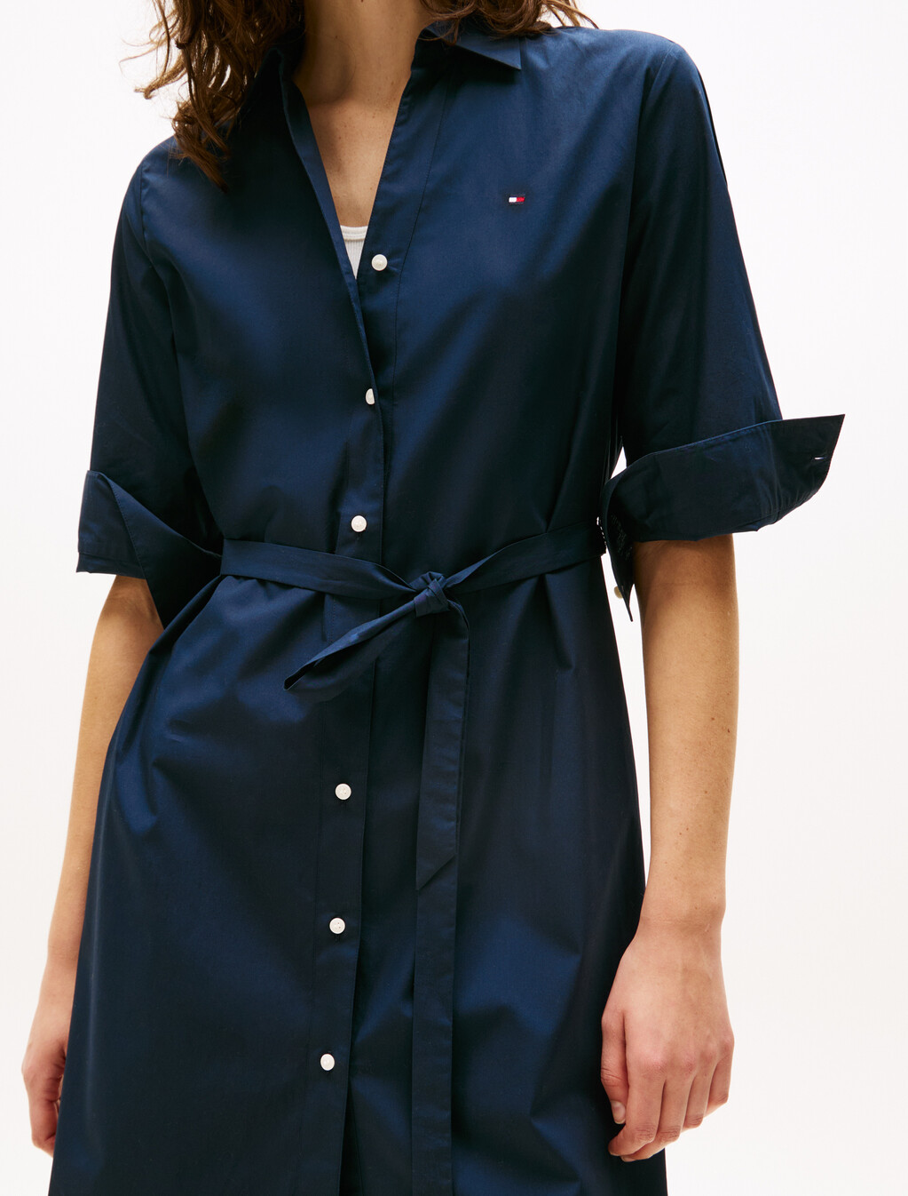 Asia Fit 3/4 Sleeve Shirt Dress, Dark Night Navy, hi-res