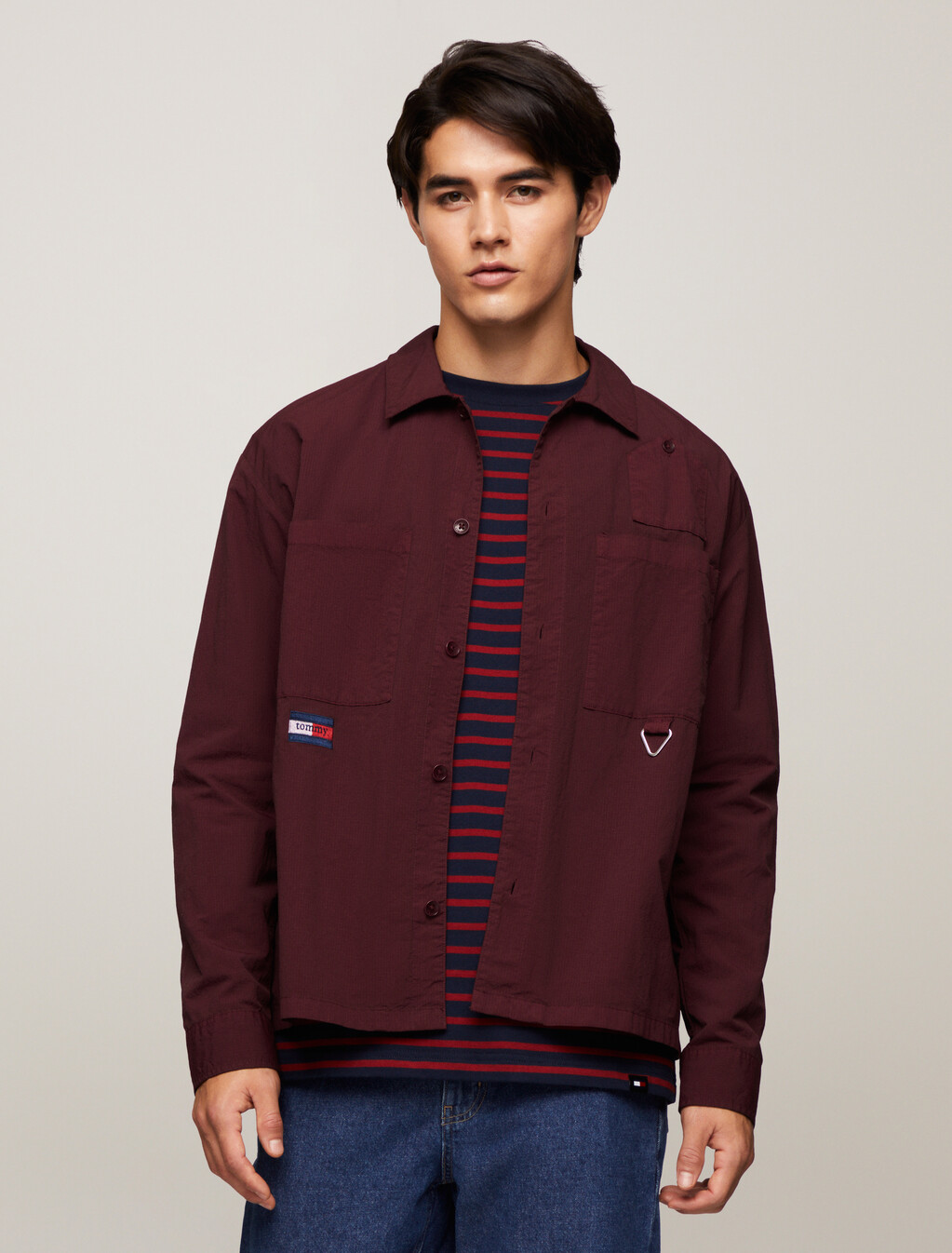 Recycled Nylon Utility Overshirt, Deep Rouge, hi-res