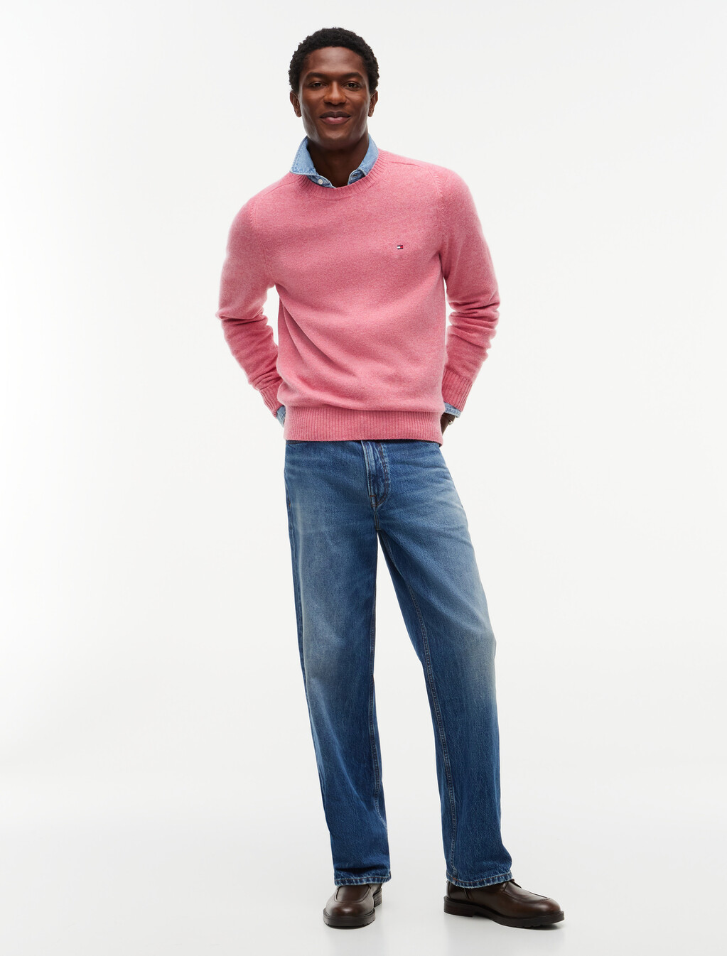 Pure Lambswool Crew Neck Jumper, Synthetic Blush Heather, hi-res