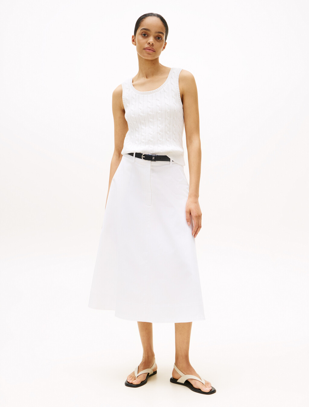 Cable Knit Sleeveless Sweater, Ecru, hi-res